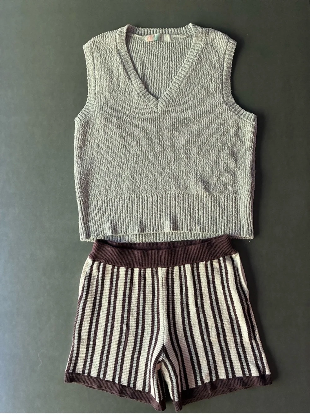 Free People Knit V-Neck Tank Top in Light Gray